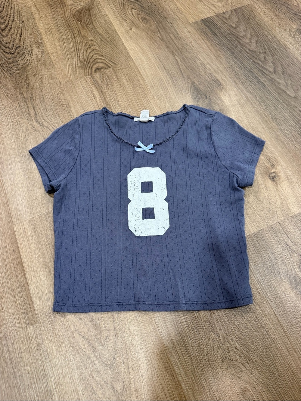 TILT Navy Short Sleeve Tee with White '8' and Bow